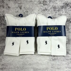 NWT Lot Of 2 6 Packs Polo Ralph Lauren Sport Crew Socks White/Black Men's 10-13